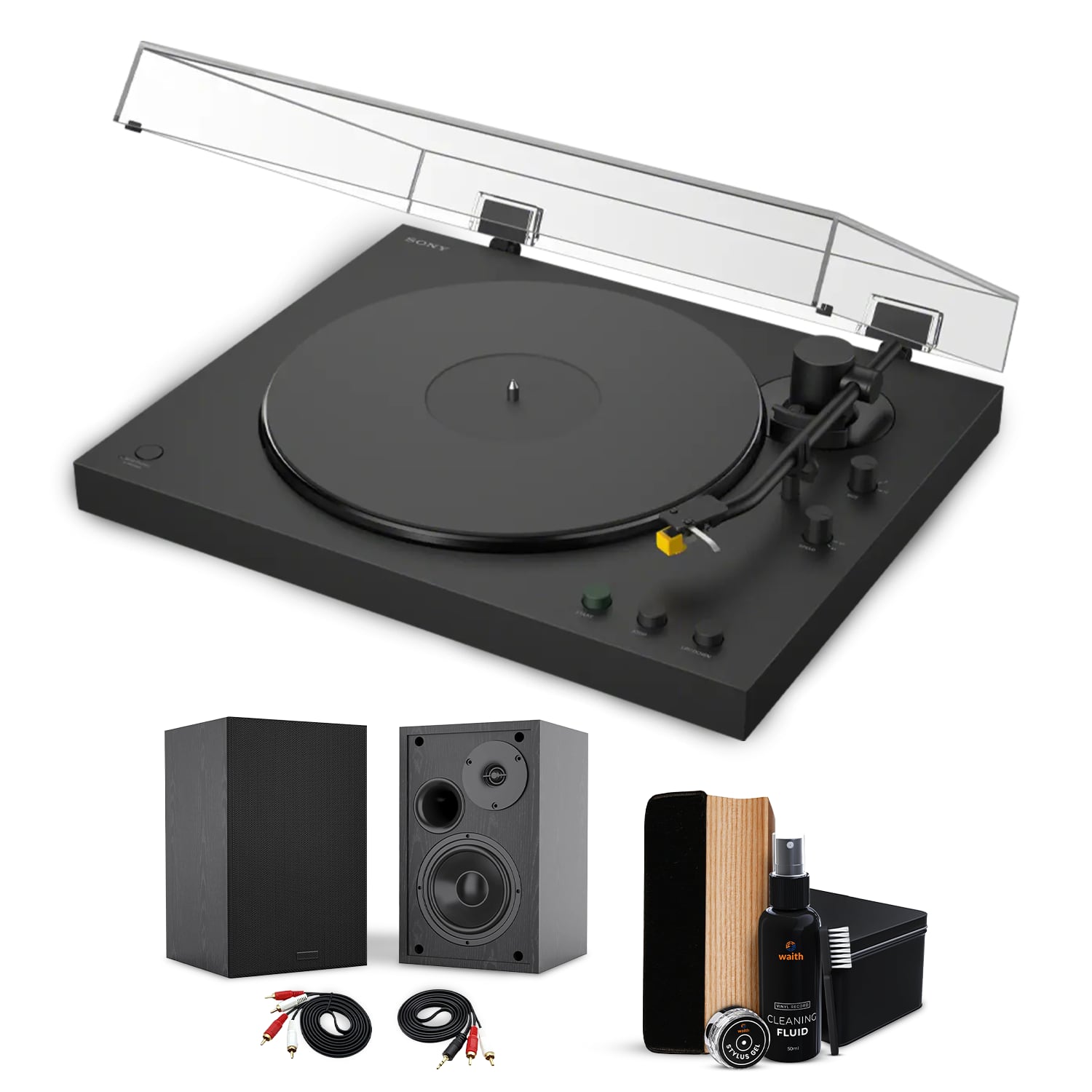 Sony - PS-LX5BT Fully Automatic Turntable & Active Speakers & Record Cleaner Kit - Black