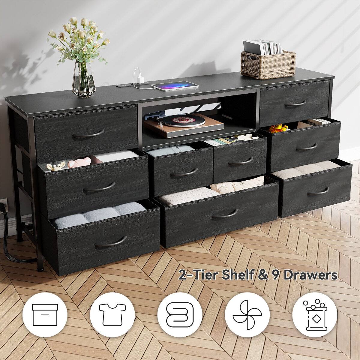 2-Tier Shelf & 9 Drawers