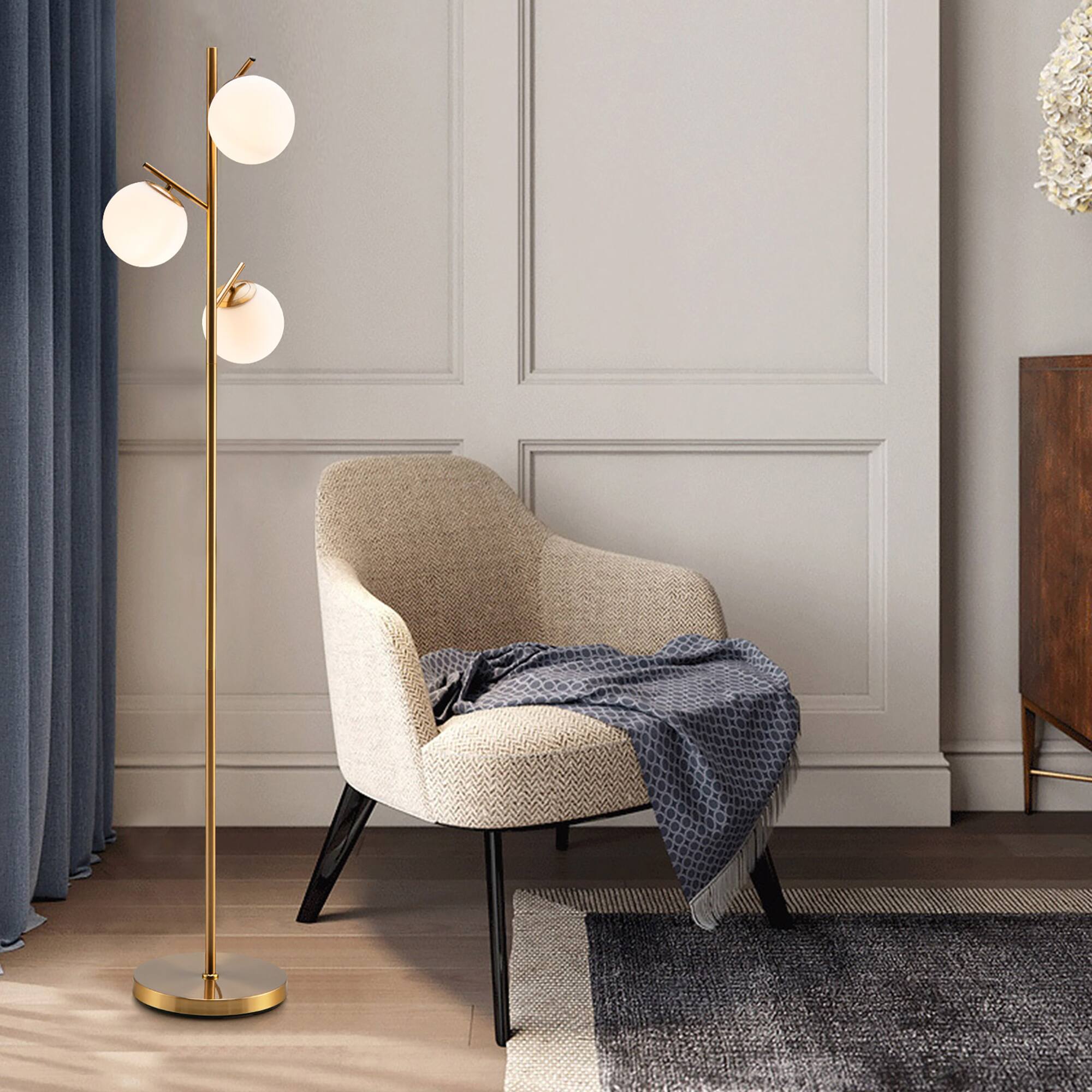 Alt View 1. Costway - Costway 3 Globe Floor Lamp Modern Freestanding Lamp Living Room w/Foot Switch - Golden.