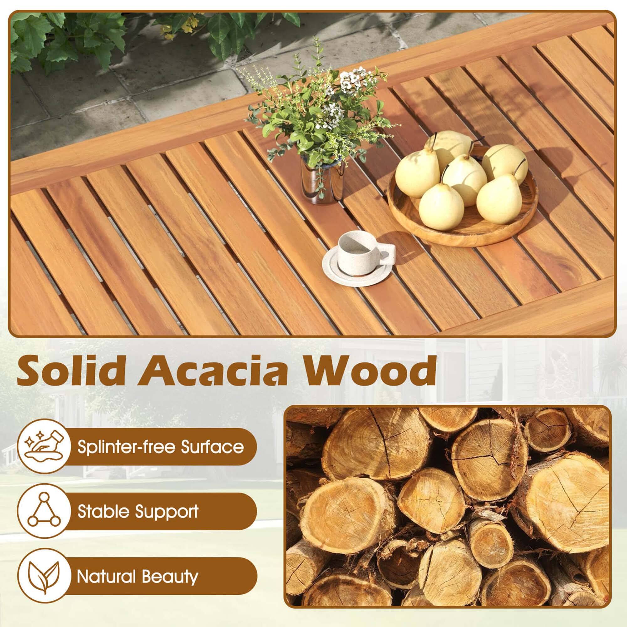 Solid Acacia Wood: Splinter-free Surface, Stable Support, Natural Beauty.