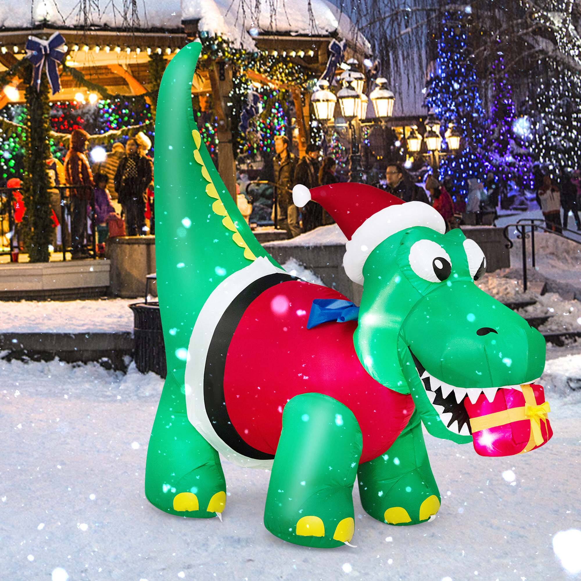 Alt View 3. Costway - 6FT Inflatable Christmas Dinosaur with LED Lights Gift Box & Blower Party Yard - Multicolor.