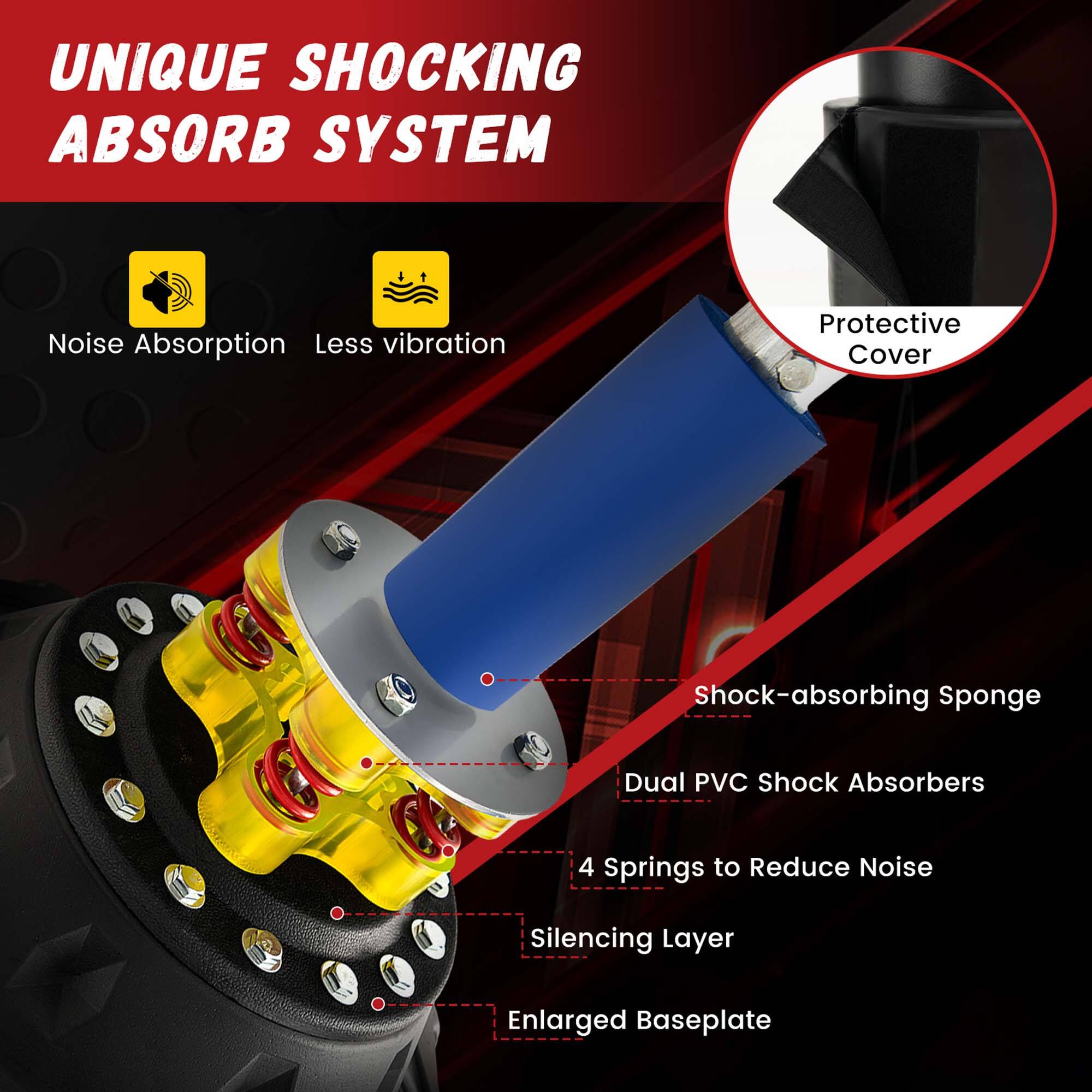 UNIQUE SHOCKING ABSORB SYSTEM

- Noise Absorption
- Less vibration
- Protective Cover
- Shock-absorbing Sponge
- Dual PVC Shock Absorbers
- 4 Springs to Reduce Noise
- Silencing Layer
- Enlarged Baseplate