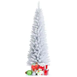 Costway - 6ft Unlit Artificial Slim Pencil Christmas Tree with Metal Stand - White