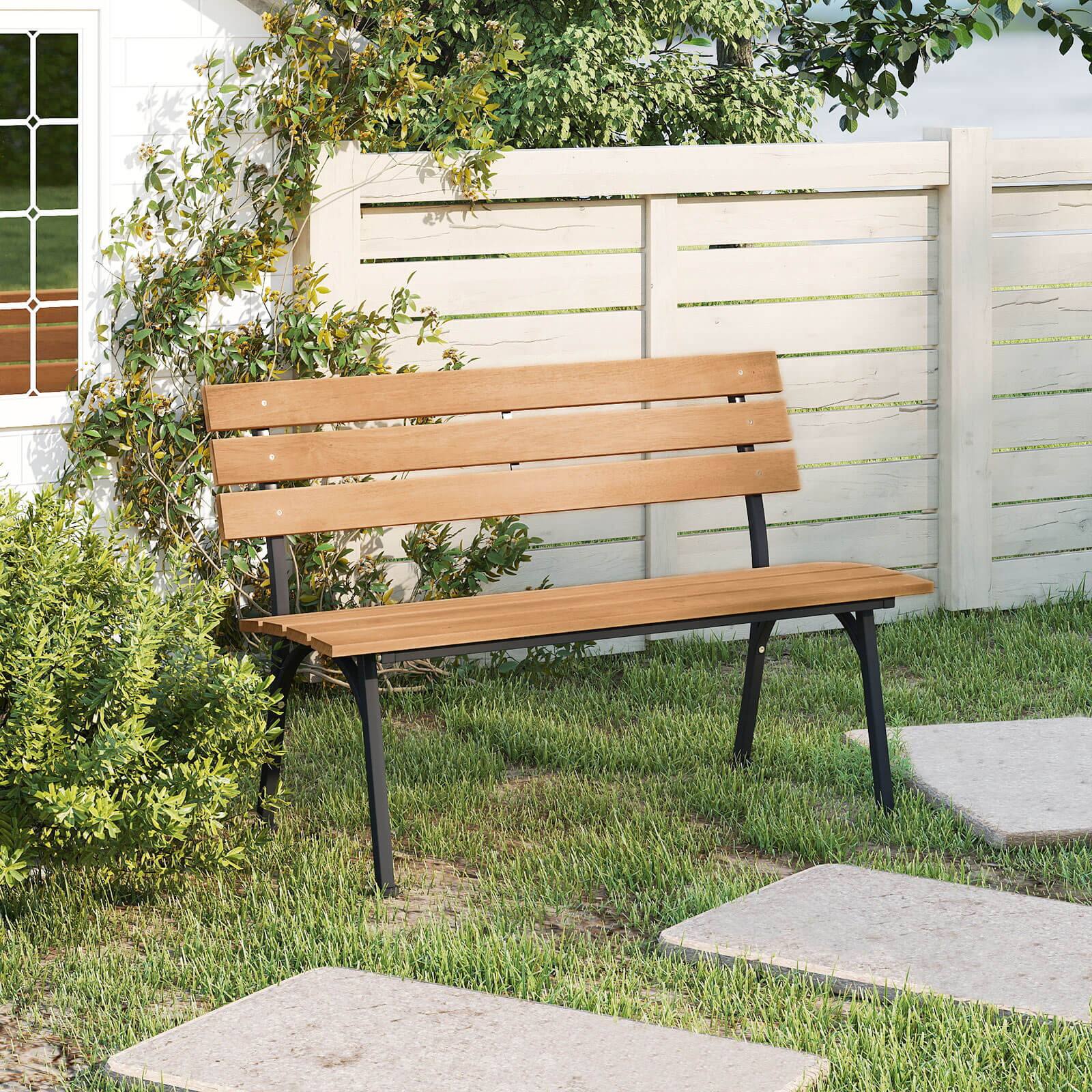 Alt View 1. Costway - Costway Acacia Wood Patio Loveseat with Heavy Duty Metal Frame, Slatted Backrest and Seat - Natural,Black.