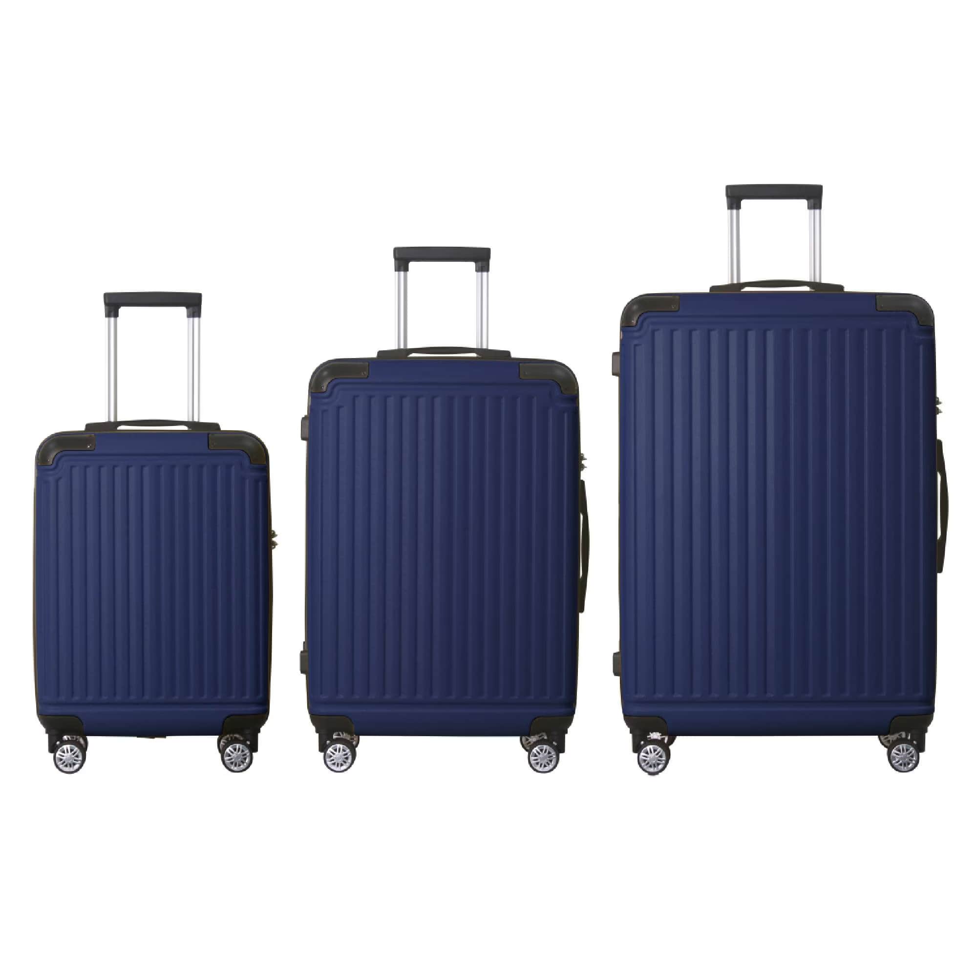 Front. Bestier - 3-Piece ABS Hardshell Luggage Set (20”/24”/28”) with TSA Lock, Silent Spinner Wheels & Telescopic Handle - Blue.