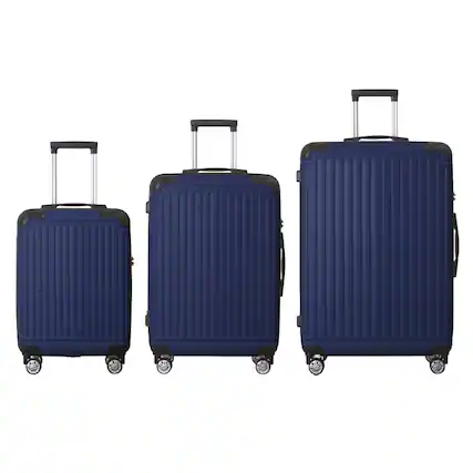 Front. Bestier - 3-Piece ABS Hardshell Luggage Set (20”/24”/28”) with TSA Lock, Silent Spinner Wheels & Telescopic Handle - Blue.
