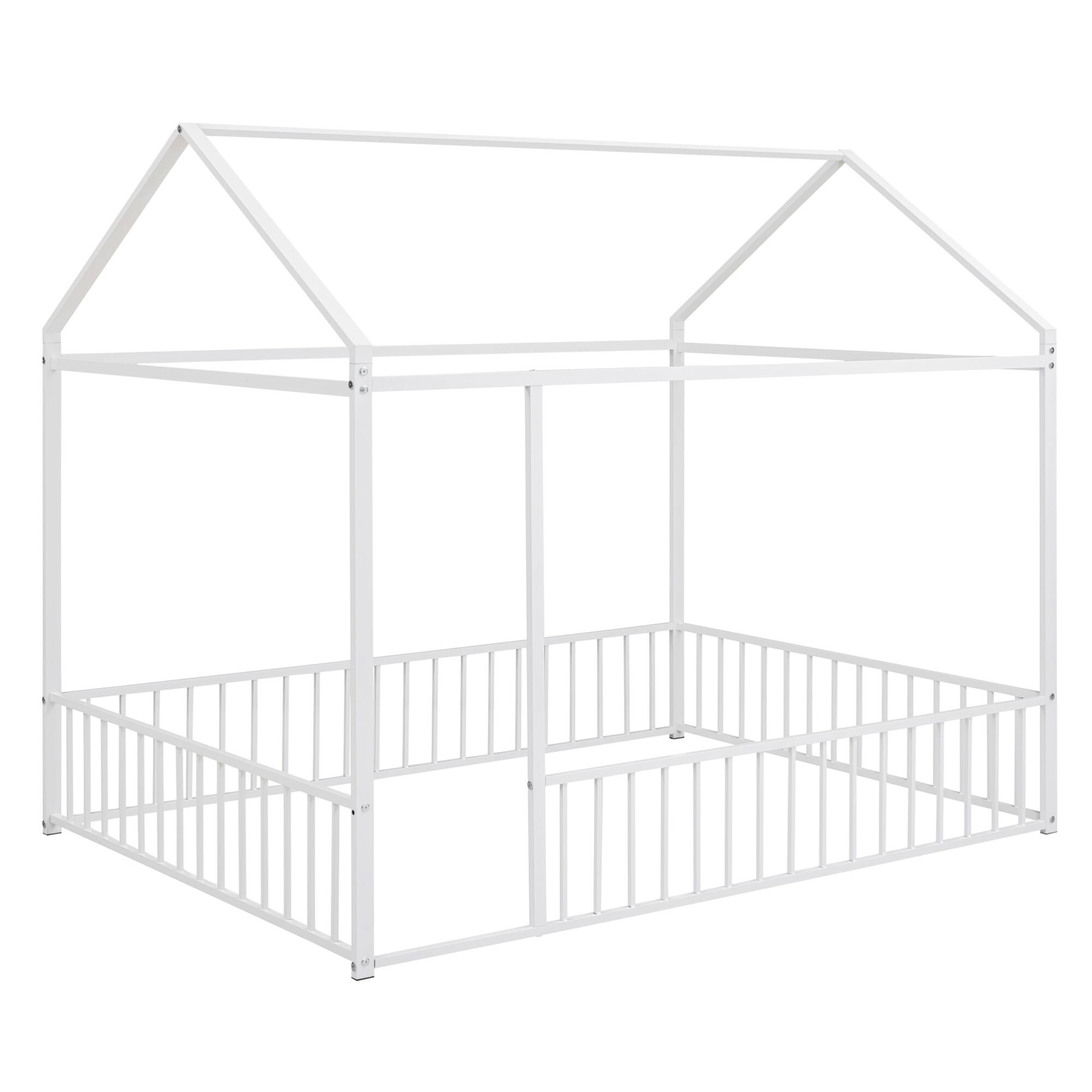Alt View 1. GOODSILO - Full Size Metal House Bed Frame with Playhouse Design for Kids and Teens - White.