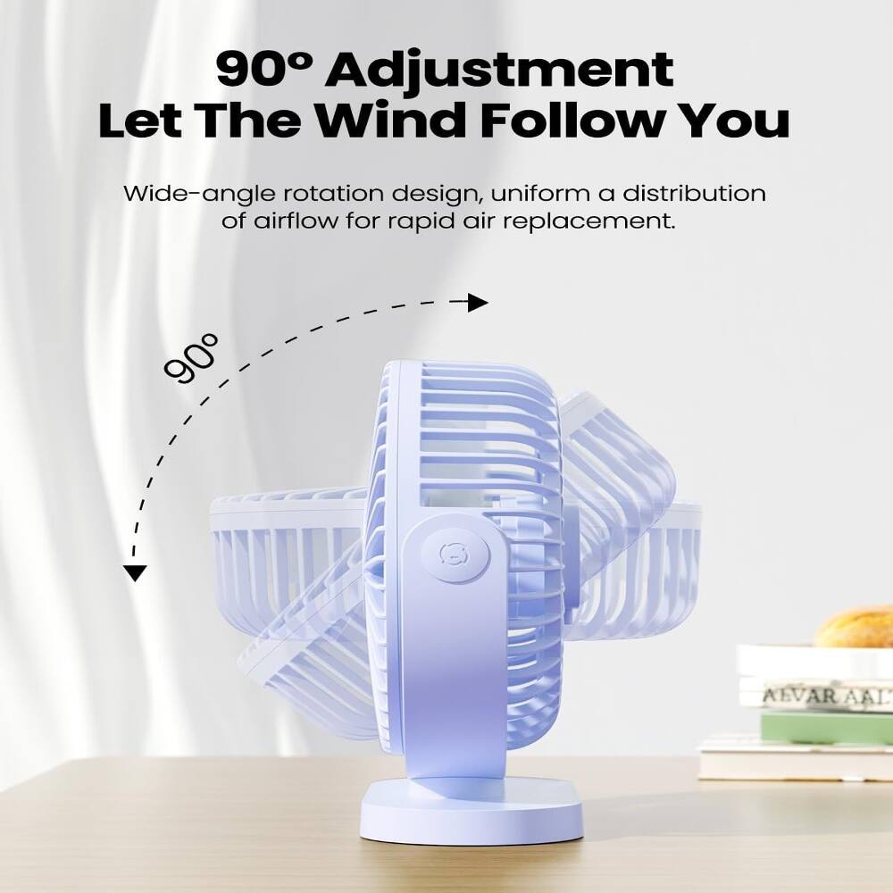 90° Adjustment  
Let The Wind Follow You  

Wide-angle rotation design, uniform distribution of airflow for rapid air replacement.