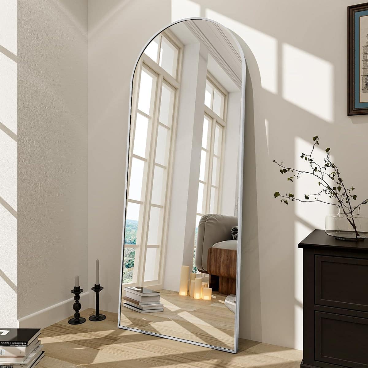 VEGA AUTOMOTIVE - Arched Full Length Mirror, Shatterproof Glass, Lean/Wall Mount - Silver 65"L x 24"W