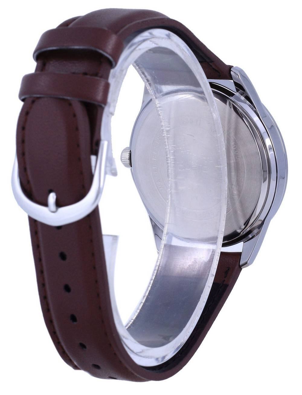 Left. Casio - Casio Men’s Silver Dial Brown Leather Strap Watch - Casio MTP‑V005L‑7B5UDF - Brown.