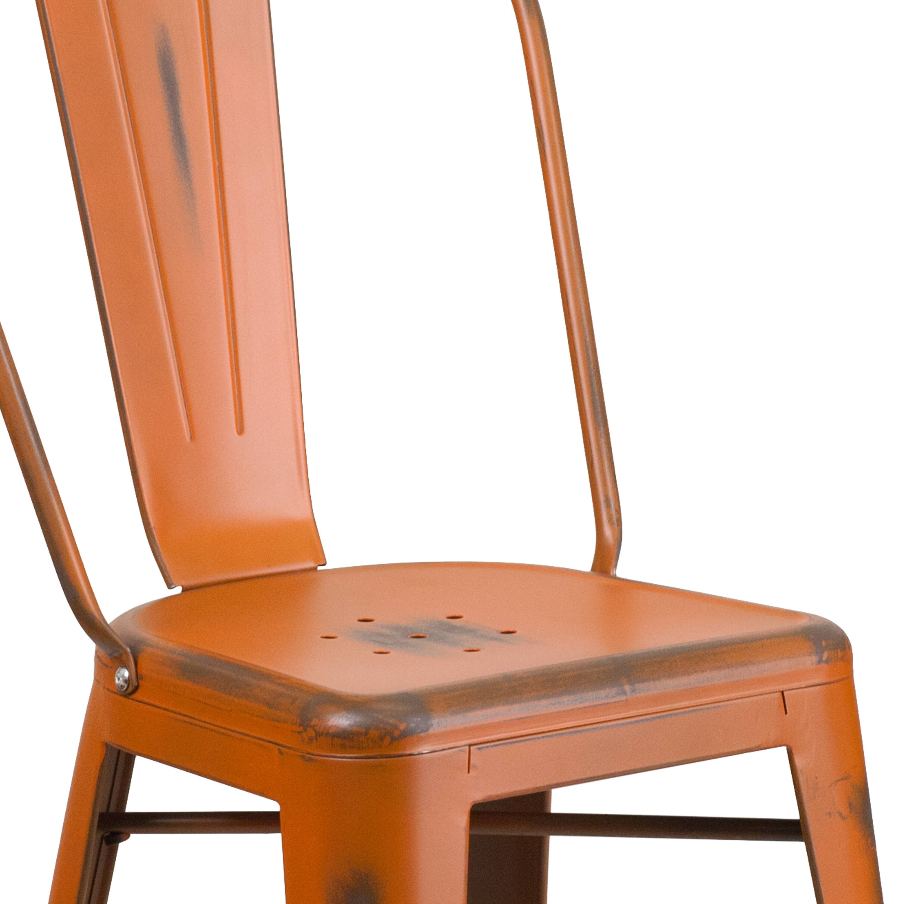 Alt View 8. Emma + Oliver - Commercial Grade 24"H Distressed Metal Indoor-Outdoor Counter Stool with Back - Orange.