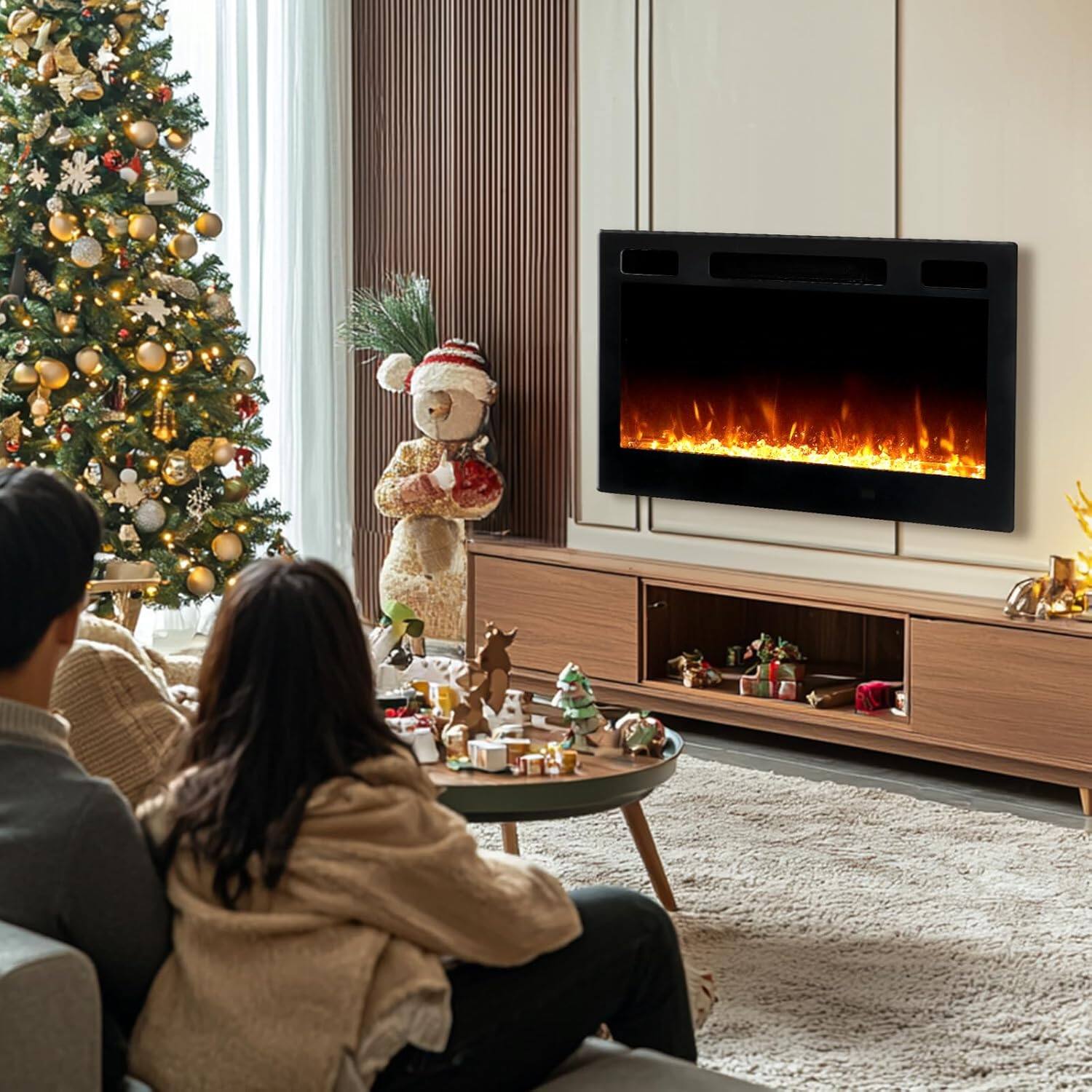 Alt View 3. Winado - 30" Electric Fireplace Insert, 1500W Wall-mounted/Built-in Fireplace Heater with WIFI Control, Remote Control, 12 Color - Black.