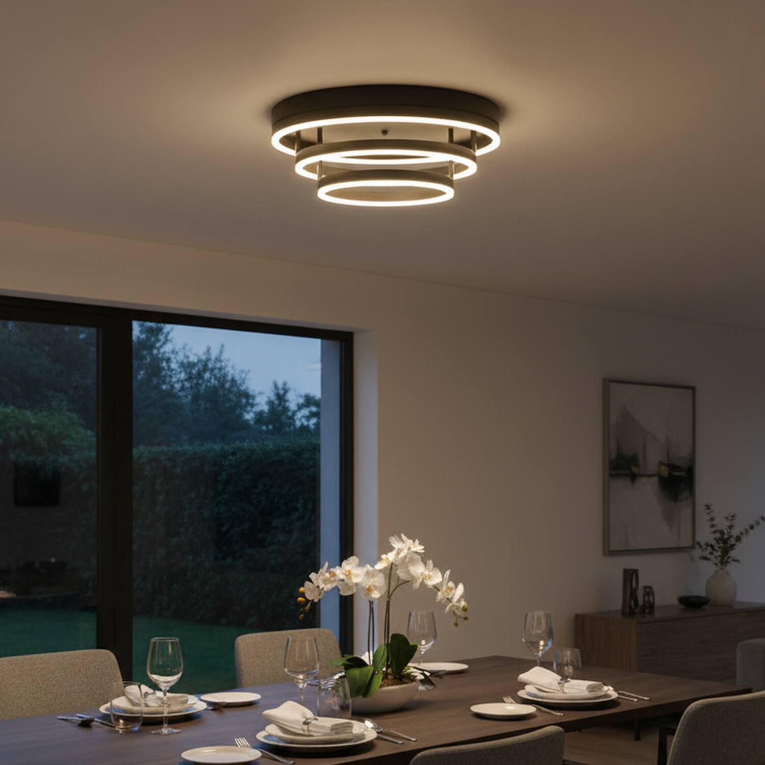 Alt View 2. Umeiluce - 19.7" Modern LED Flush Mount lighting Geometric light for Low-ceiling - Matte Black.