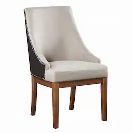 Manhattan Lane - Elsie Dining Chair Set of 2, Foam Fill, Nailed Faux Leather Back, Brown - Brown, Cream