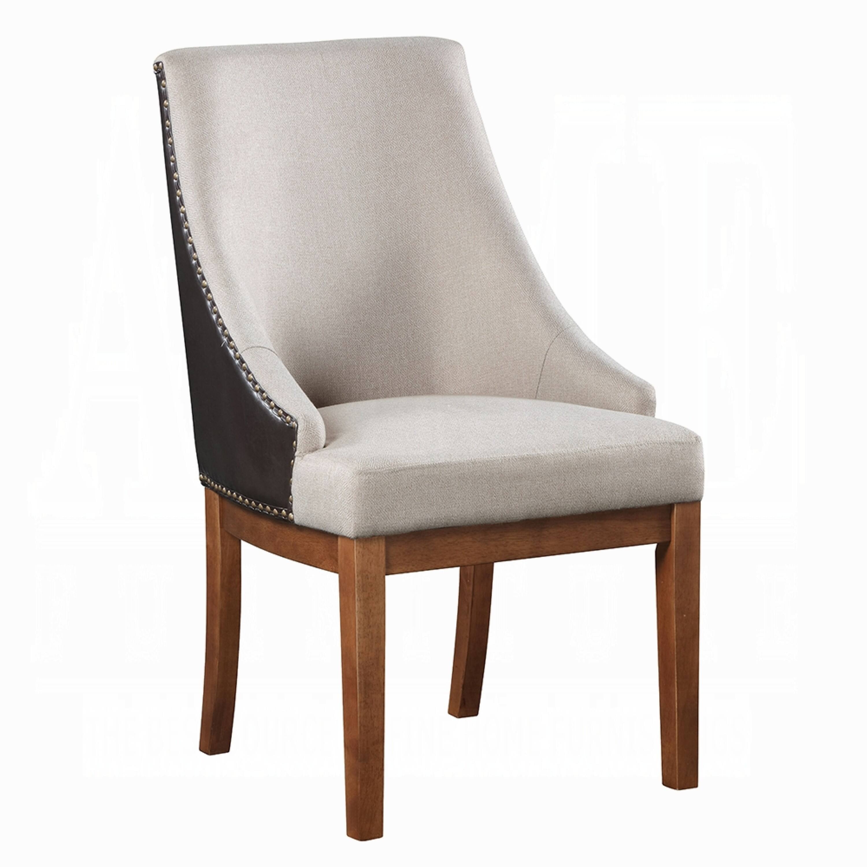 Front. Manhattan Lane - Elsie Dining Chair Set of 2, Foam Fill, Nailed Faux Leather Back, Brown - Brown, Cream.