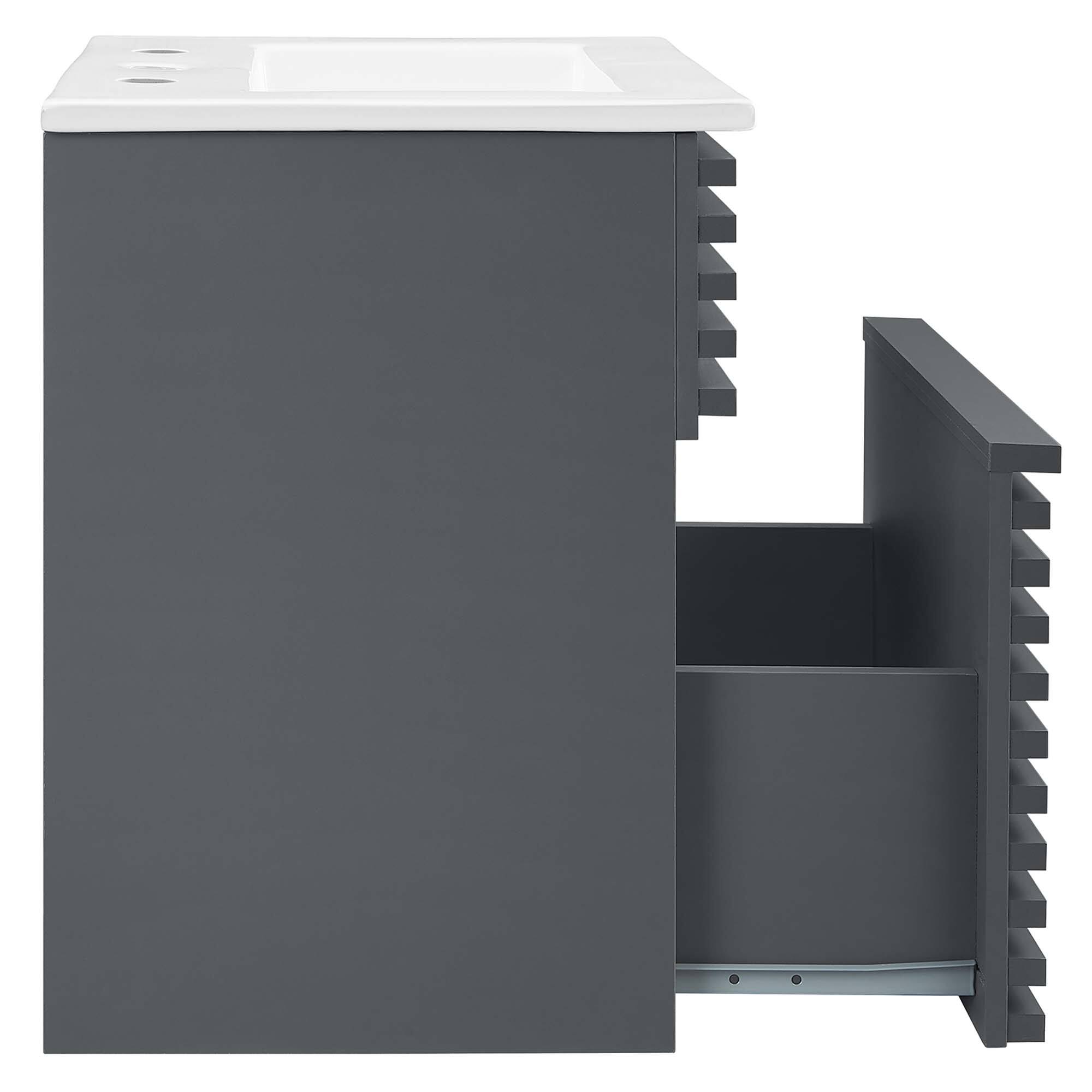 Alt View 1. Modway - Render Wall-Mount Bathroom Vanity with White Basin Included - Gray White.