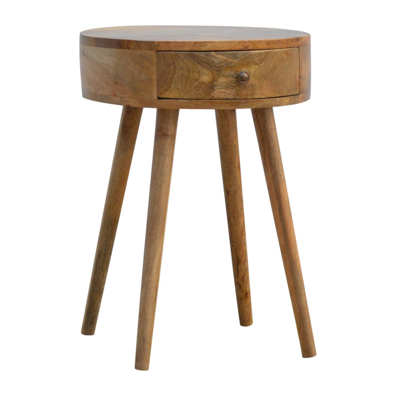 Angle. Artisan Furniture - Artisan Furniture Solid Wood Nordic Circular Shaped Nightstand, 1 Drawer, Nordic legs, Brown - Oak.