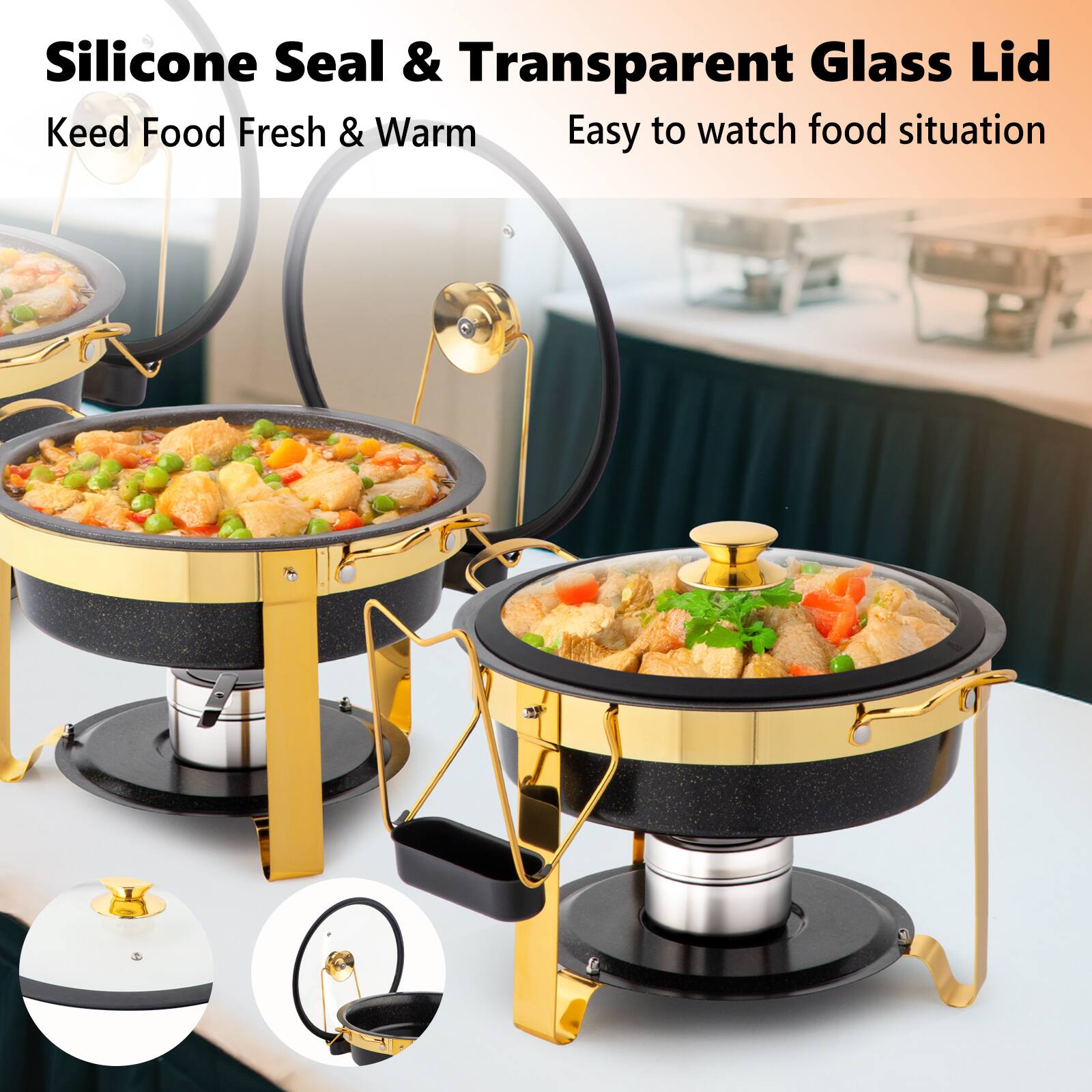 Silicone Seal & Transparent Glass Lid  
Keed Food Fresh & Warm  
Easy to watch food situation