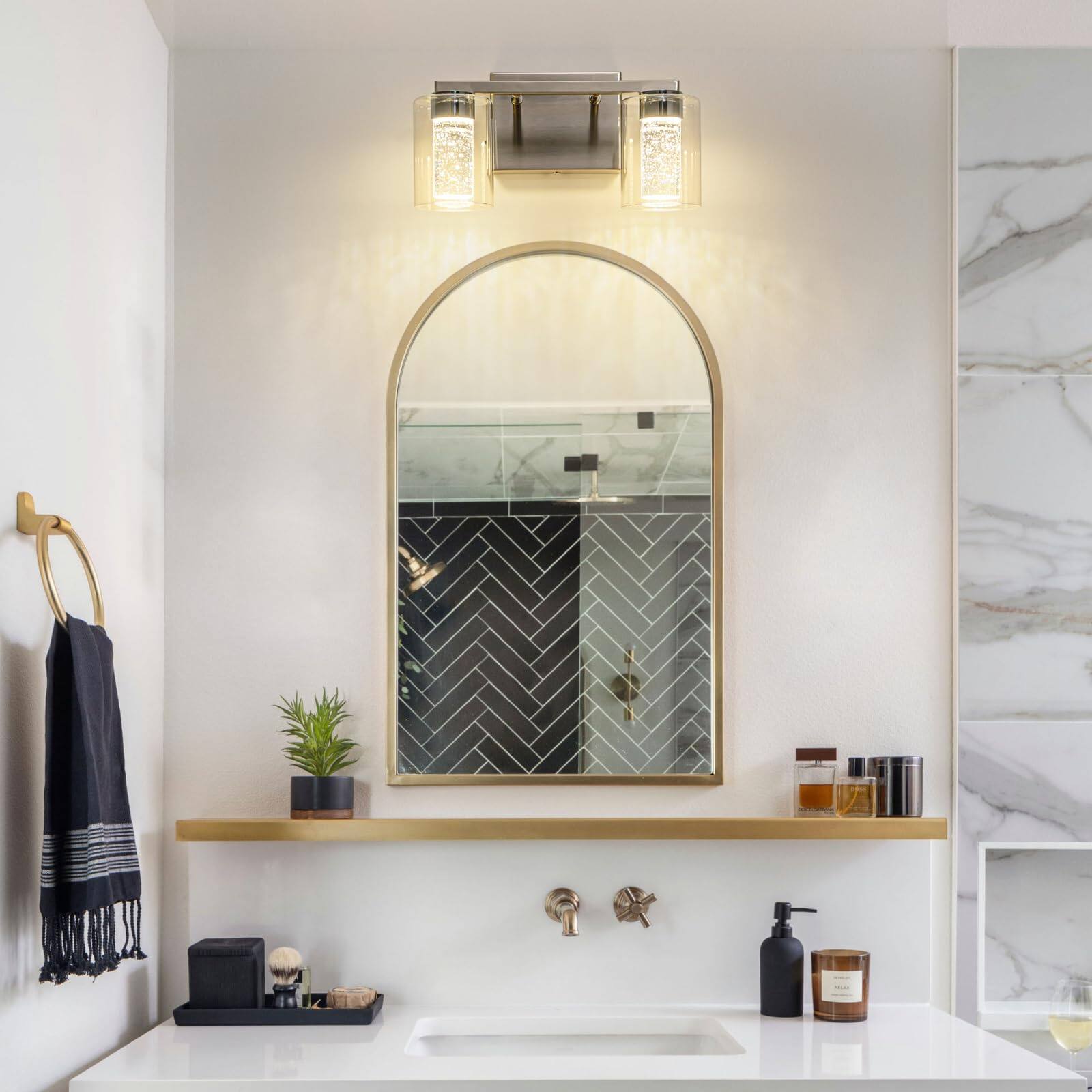 Left. TECH SAFARI - Brushed Nickel Vanity Light With Color Modes Eye Protection Led Bathroom Fixture Dimmable Modern Wall Over - Black-Gold 2-light.