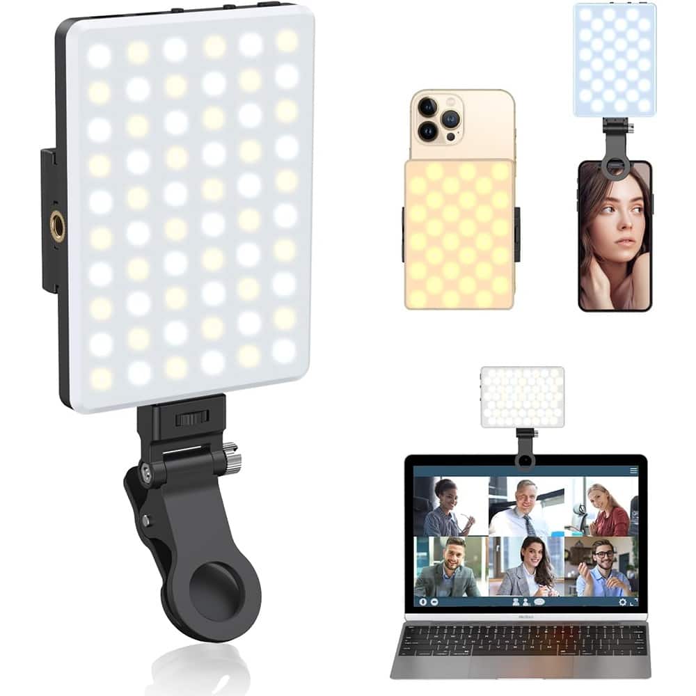 Schertz - Portable 60-LED Selfie & Phone Clip Light, 3 Modes, USB-C Rechargeable - Black