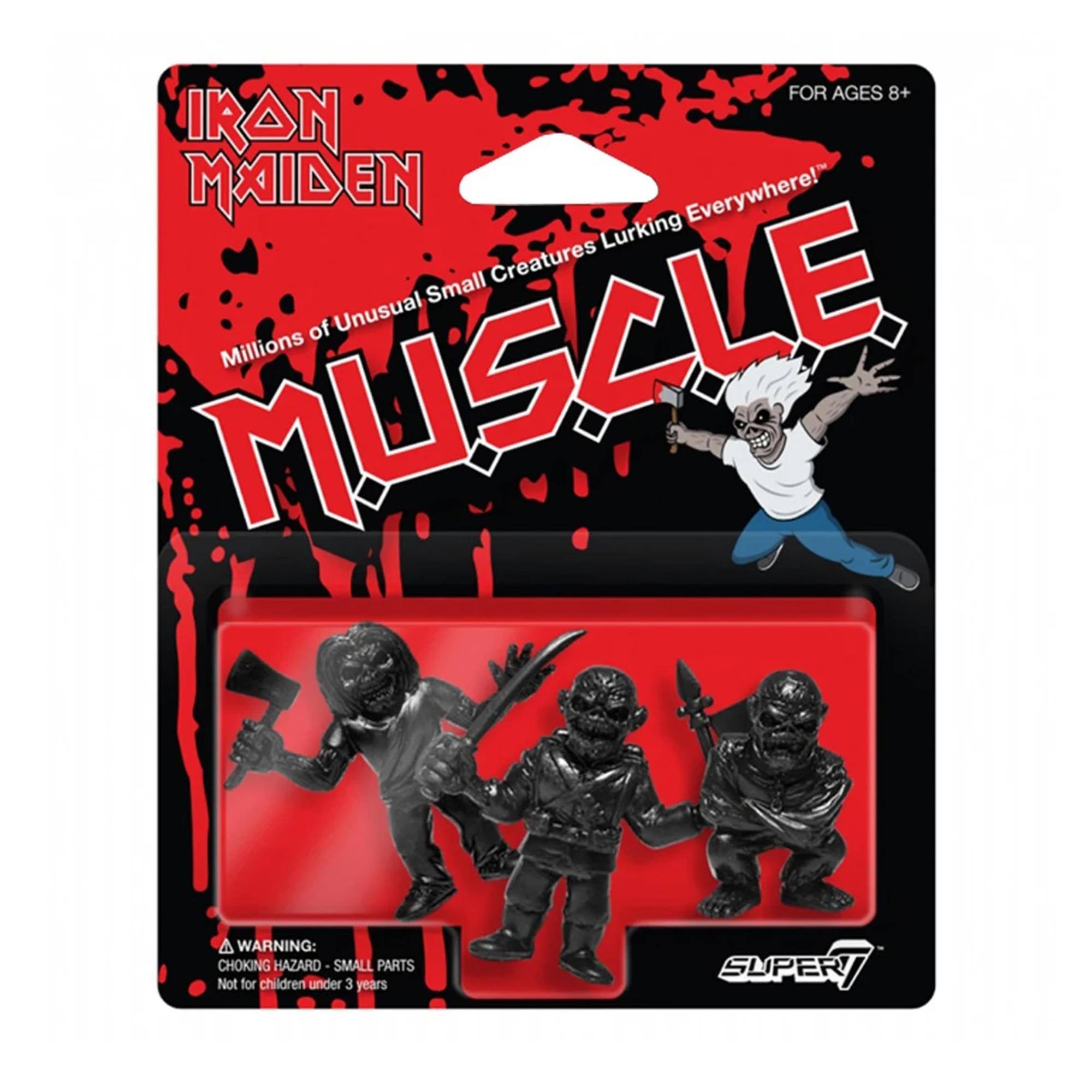 IRON MAIDEN  
MUSCLE  
Millions of Unusual Small Creatures Lurking Everywhere!™  

FOR AGES 8+  

WARNING: CHOKING HAZARD - SMALL PARTS  
Not for children under 3 years  

SUPER7