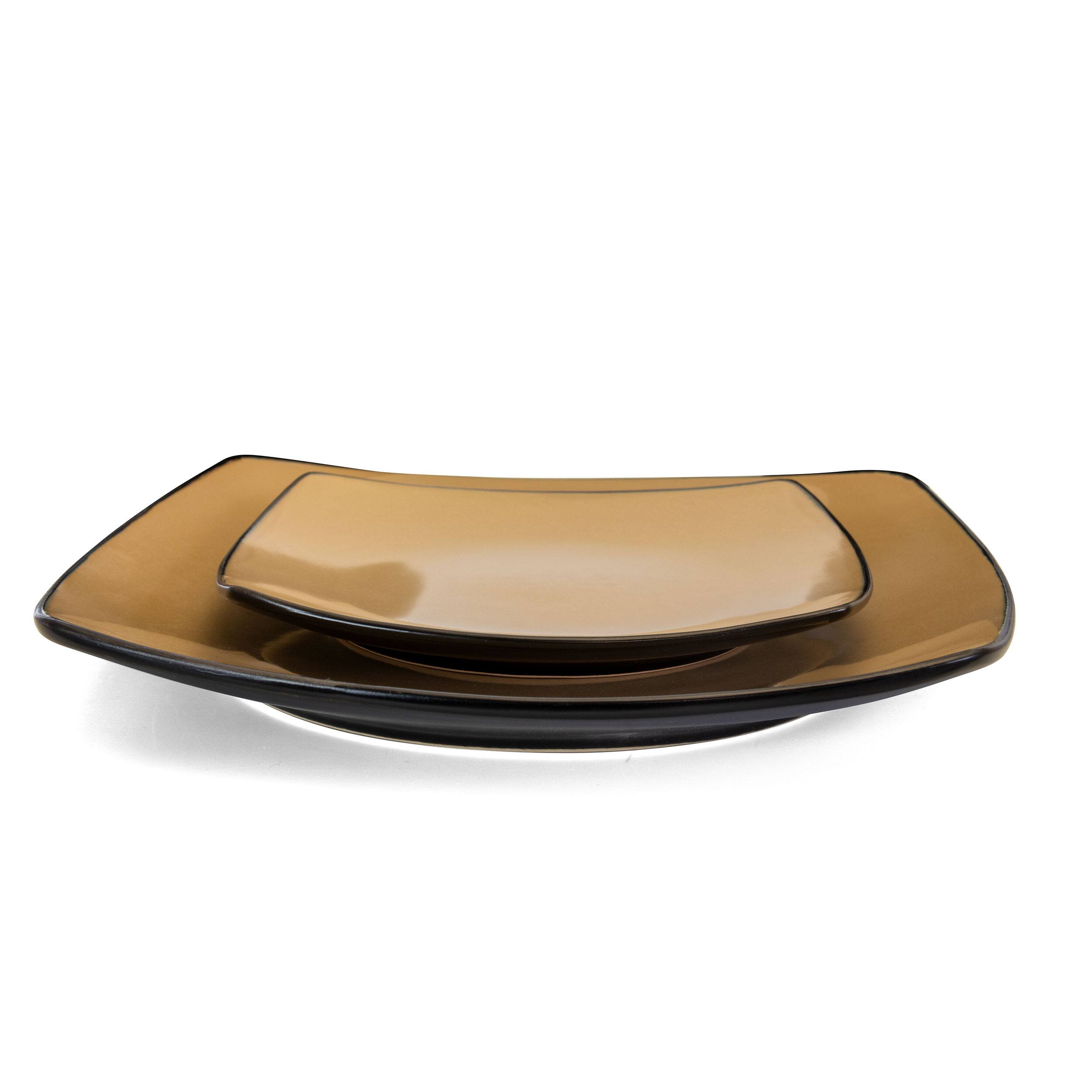 Alt View 7. Gibson - Soho Lounge 16 pc Dinnerware, Taupe Square Shape (Service for 4) - Taupe.