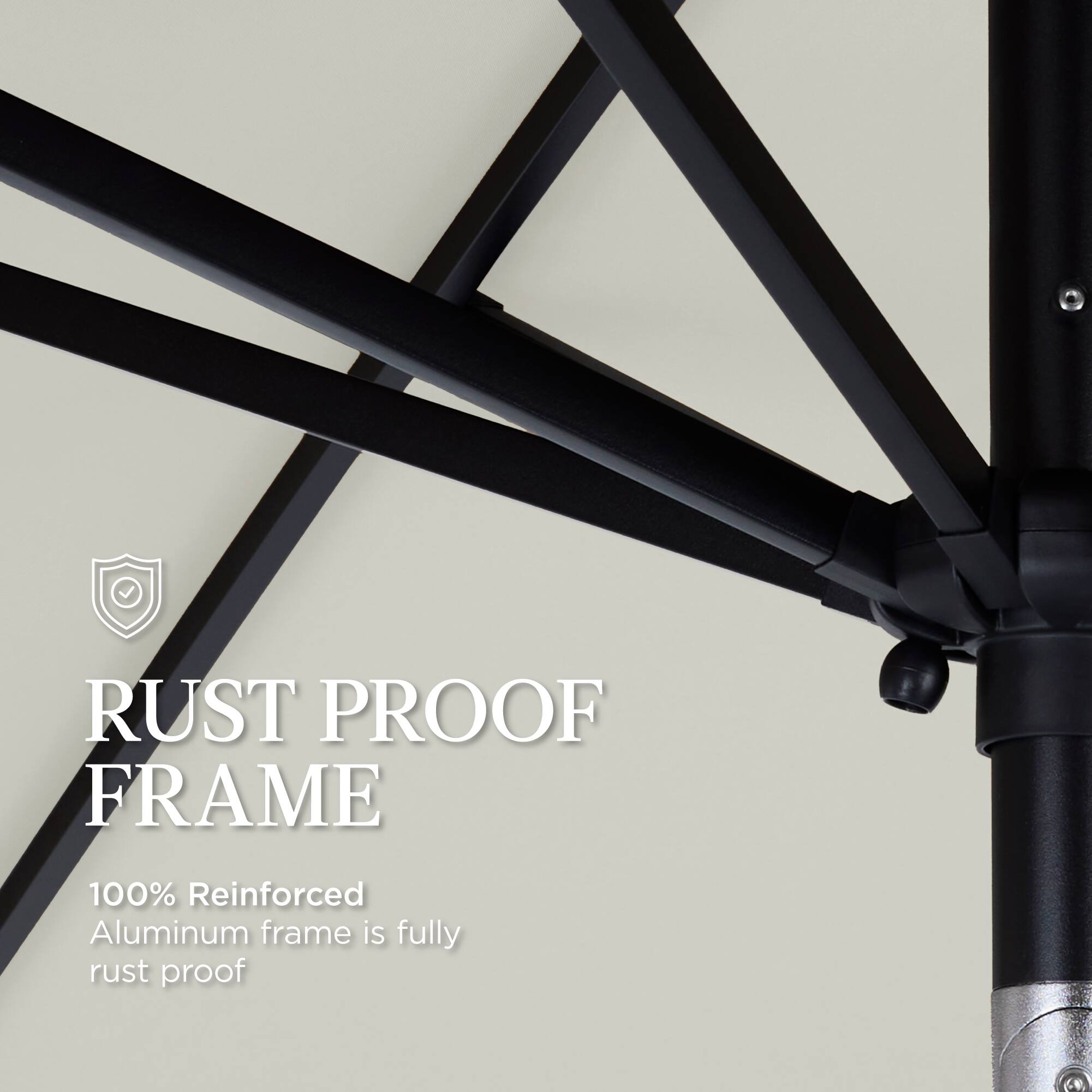 RUST PROOF FRAME  
100% Reinforced Aluminum frame is fully rust proof
