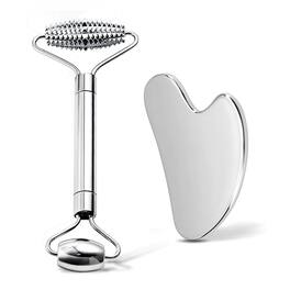 DORLUKFU - Gua Sha Facial Tools and Face Roller Set, Stainless Steel Facial Sculpting Eyes Roller Guasha for Face, Chin & Jawline