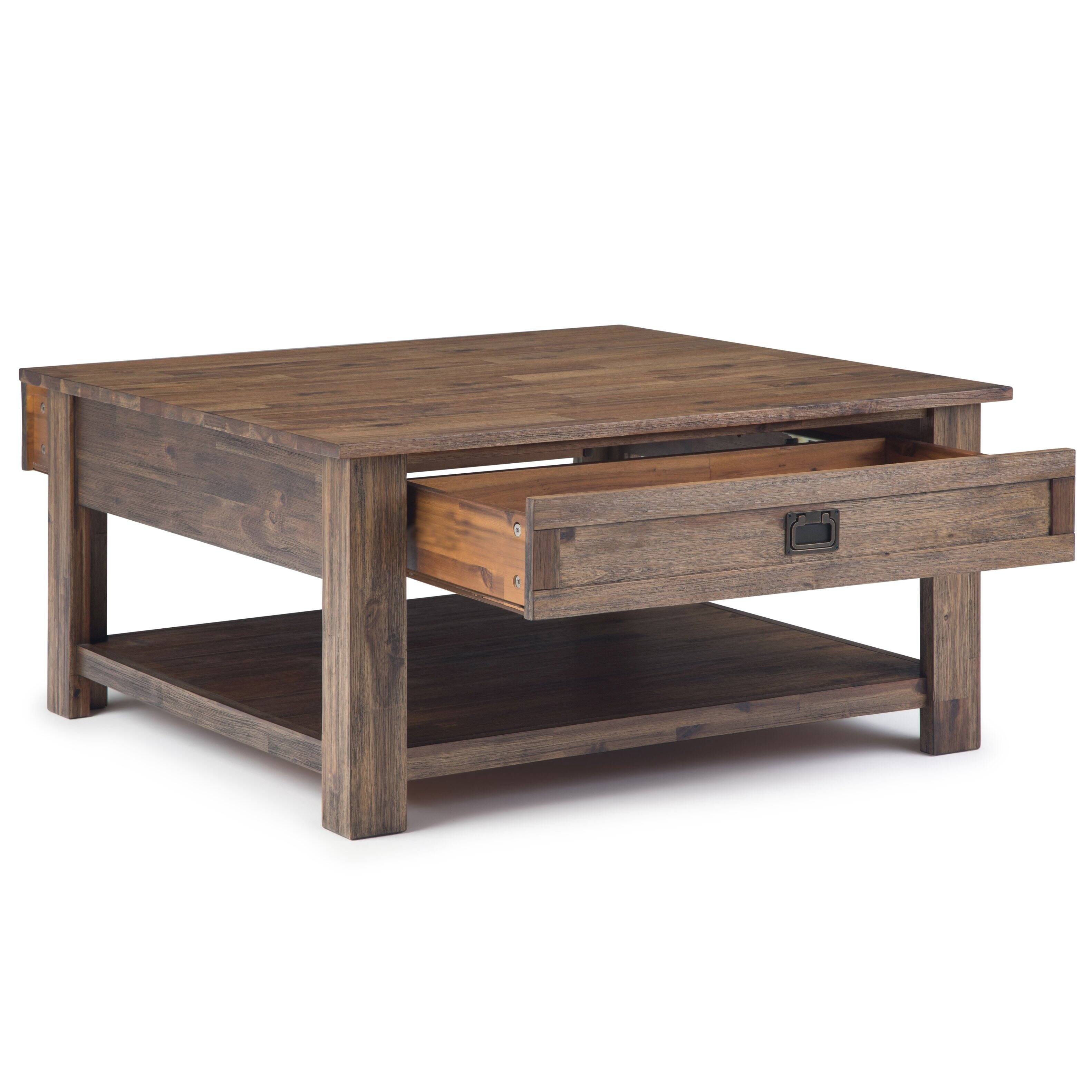 Left. Simpli Home - Monroe 38 inch Coffee Table with 22 inch End Tables (Set of 3) - Rustic Natural Aged Brown.