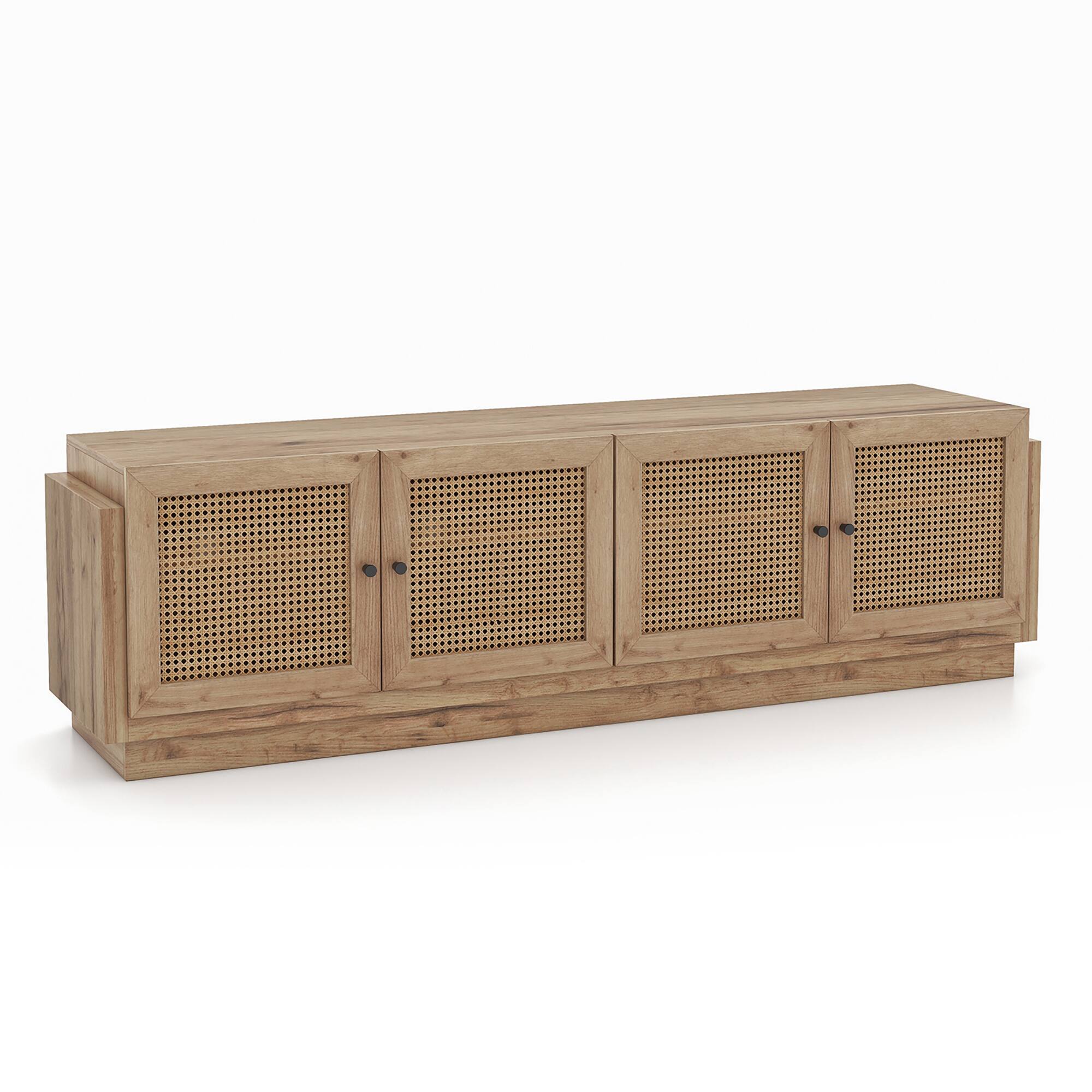 Alt View 9. Gymax - 4-Door PE Rattan Media Console Table Farmhouse TV Stand for TVs up to 75'' Oak - Oak.