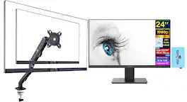 MSI - 24'' FHD VA Monitor, Anti Glare, Anti Flicker, VGA, HDMI, (PROMP241X) w/DKZ Hub & Ergoflexy Single Mount Arm - Black