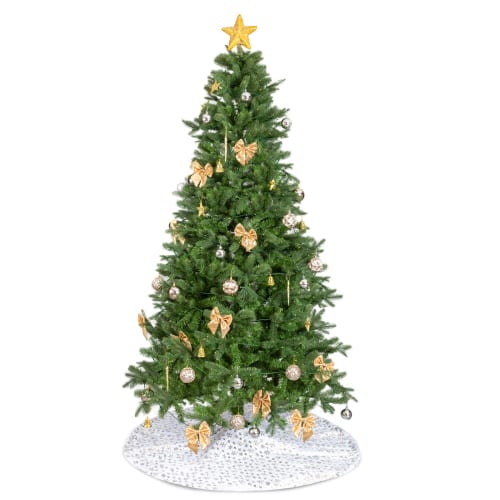 Winado - 7.5FT Christmas Tree Artificial with Lights, Tree Skirt, Ornaments for Indoor Outdoor Christmas Holiday Party Decoration - Green & Golden