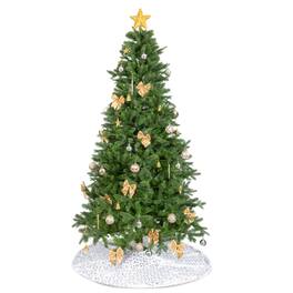 Winado - 7.5FT Christmas Tree Artificial with Lights, Tree Skirt, Ornaments for Indoor Outdoor Christmas Holiday Party Decoration - Green & Golden
