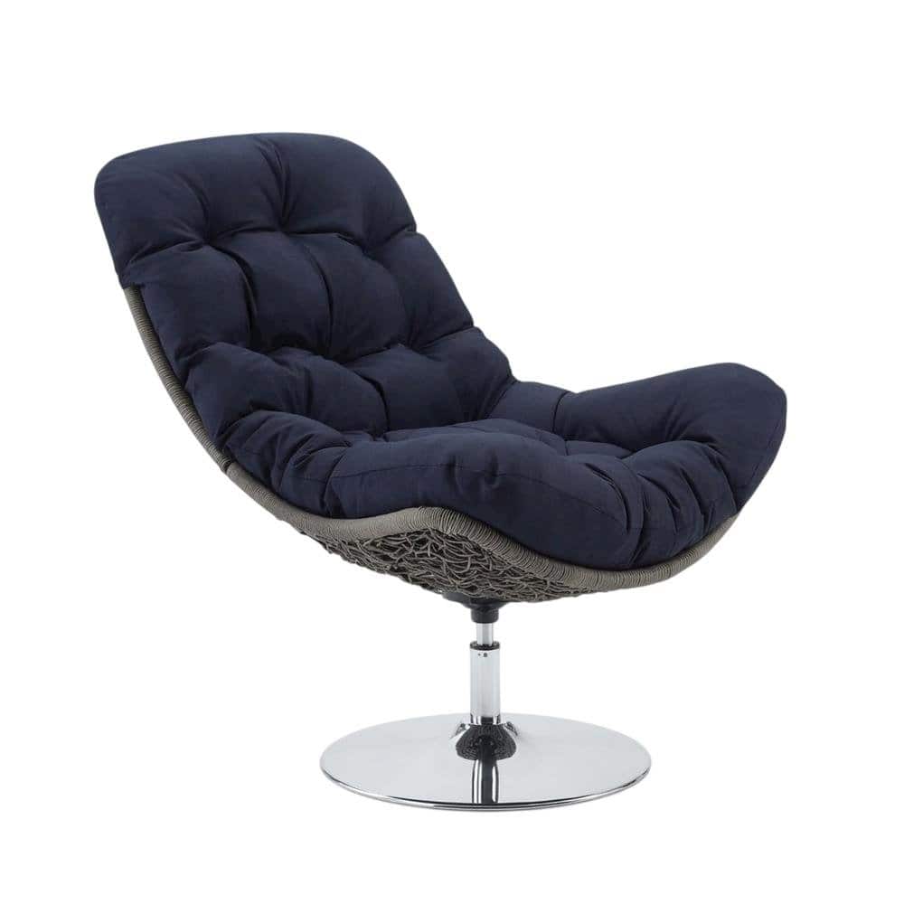 Outdoor Escape - Wicker Rattan Outdoor Swivel Lounge Chair With Cushioned Seat - Blue