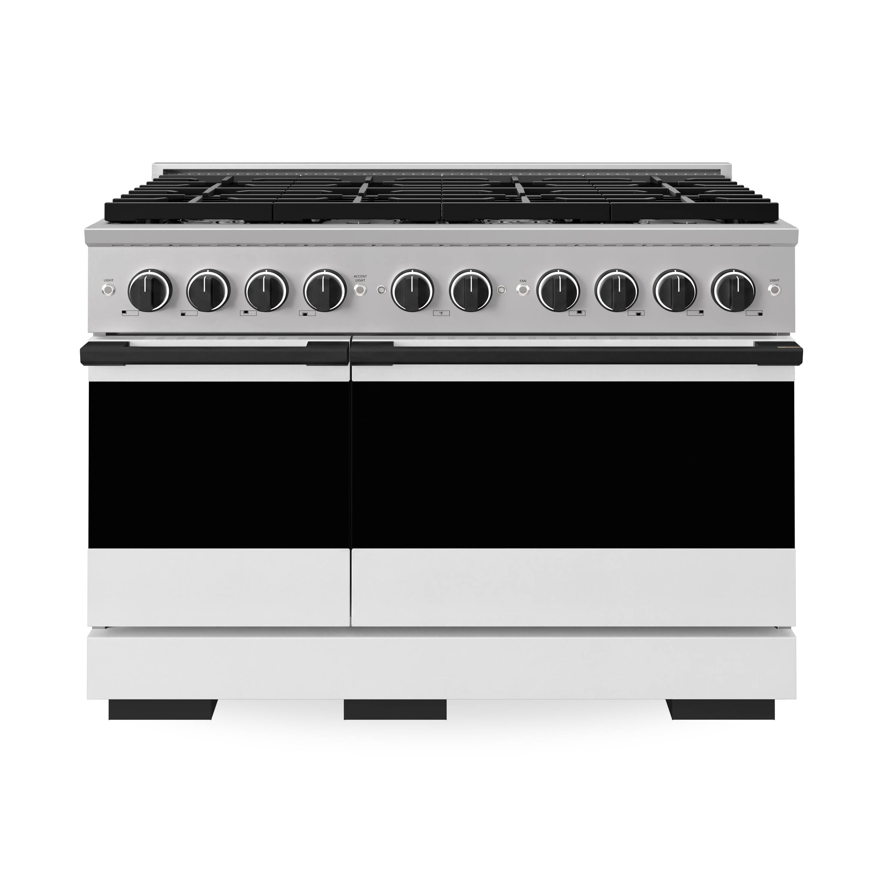 Front. ZLINE - Autograph 48 in. 6.7 cu. ft. Marino Dual Fuel Freestanding Range with 8 Gas Burner Cooktop with White & Black Accents - White Matte.