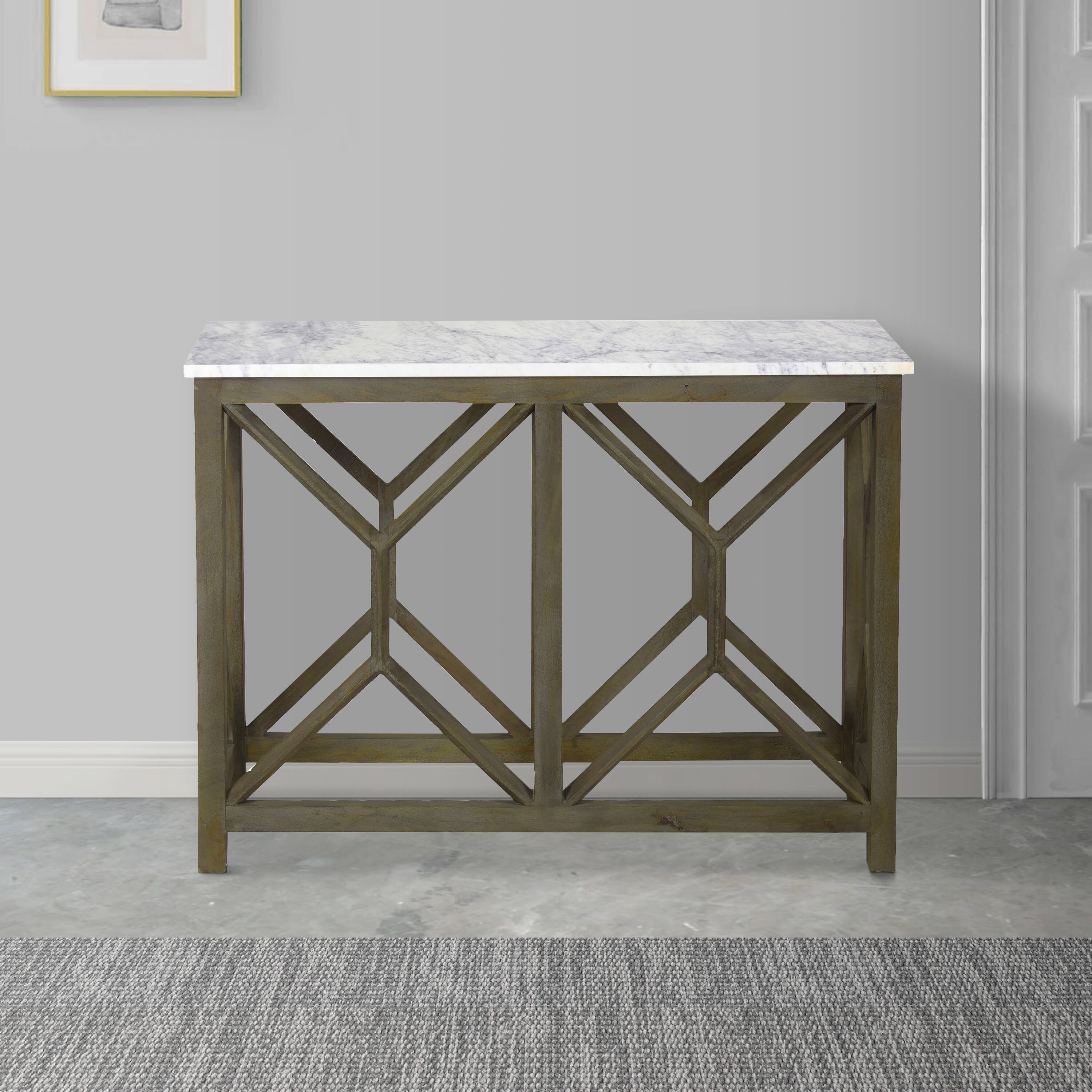 Alt View 8. Manhattan Lane - Sofa Console Table, 41 Inch White Genuine Marble Top - White, Ash Gray.