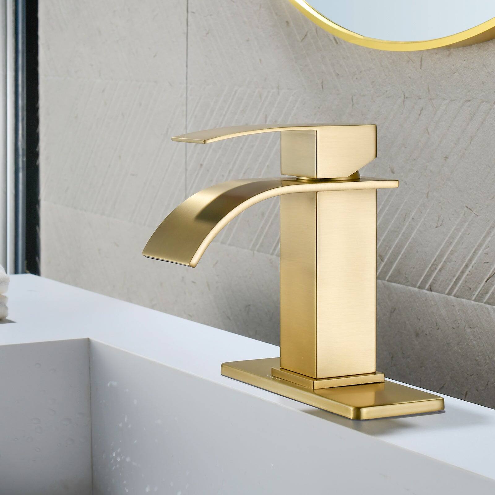 Alt View 2. Boyel Living - Brushed Gold Faucet SUS304 Waterfall Spout cUPC Cartridge 60cm Supply Line Pop Up Drain - Brushed Gold.