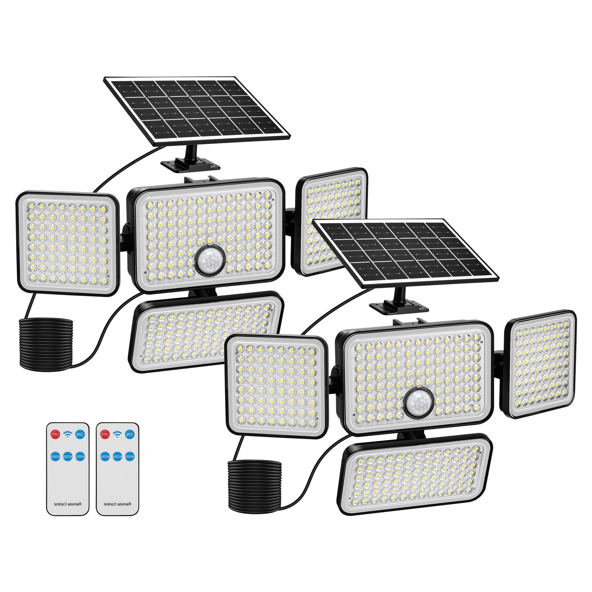 Unique Bargains - 2pcs Solar Flood Lights Outdoor 4 Head Motion Sensor Lights Flood Light with Extension Cord - White