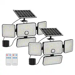 Unique Bargains - 2pcs Solar Flood Lights Outdoor 4 Head Motion Sensor Lights Flood Light with Extension Cord - White