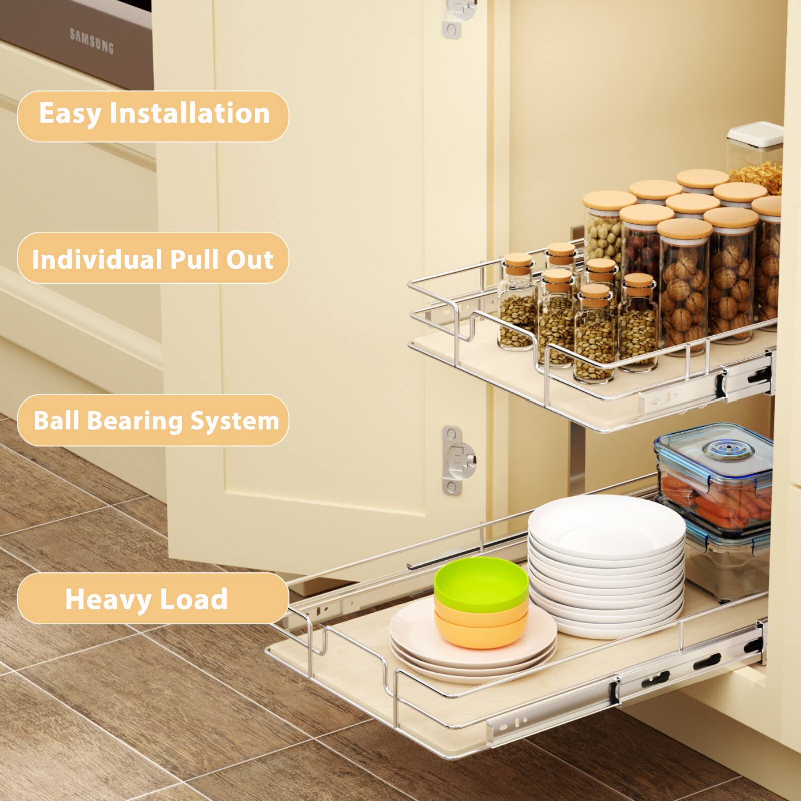 Easy Installation, Individual Pull Out, Ball Bearing System, Heavy Load