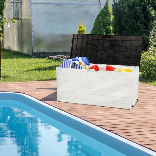 Alt View 5. Winado - 75 Gallon Portable Plastic Storage Deck Box with Lid, Store Garden Cushions Organizer Patio Cabinet for Indoor Outdoor - White Body-Black Cover.