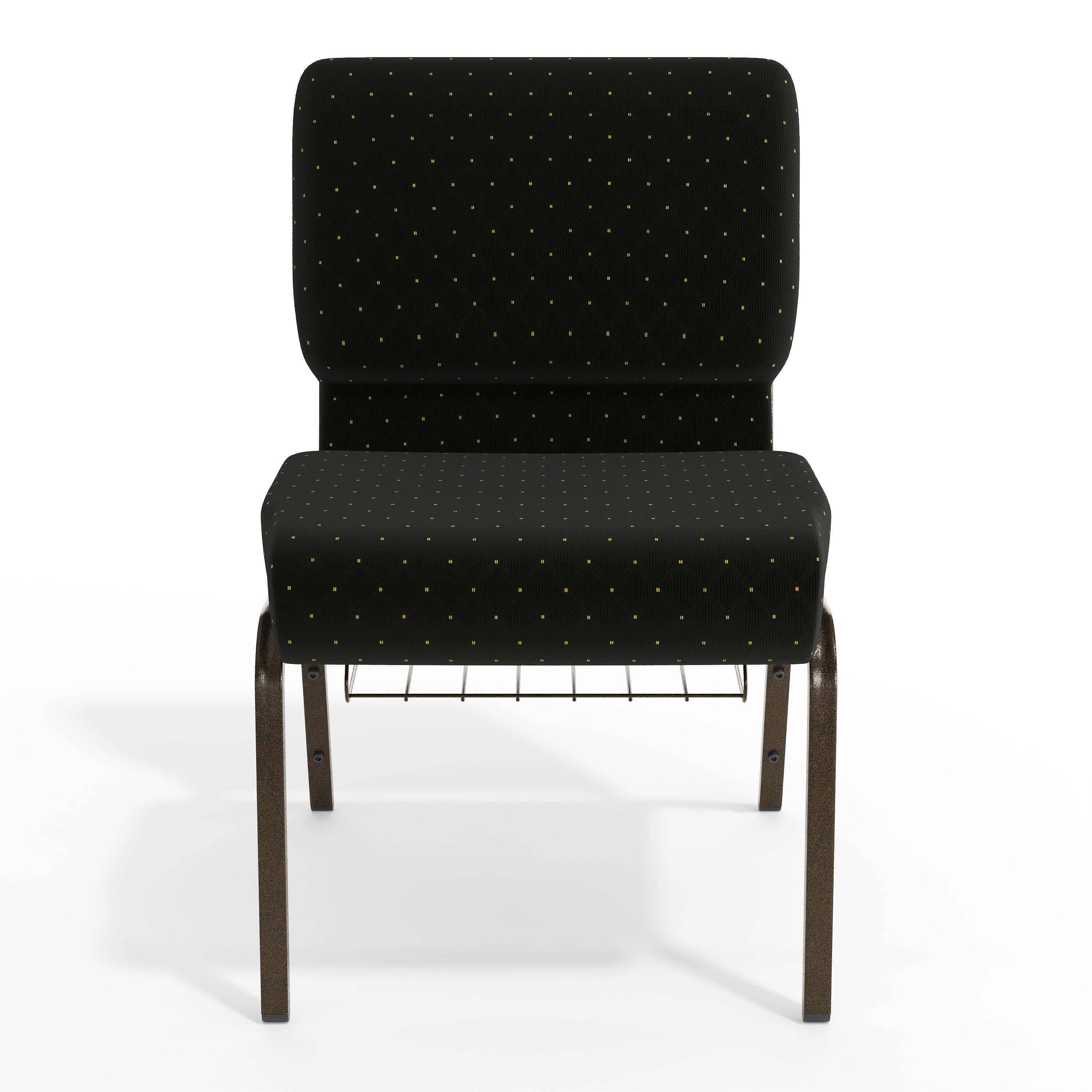 Alt View 9. Emma + Oliver - 21"W Church/Reception Guest Chair with Communion Cup Book Rack - Black Dot Patterned Fabric/Gold Vein Frame.