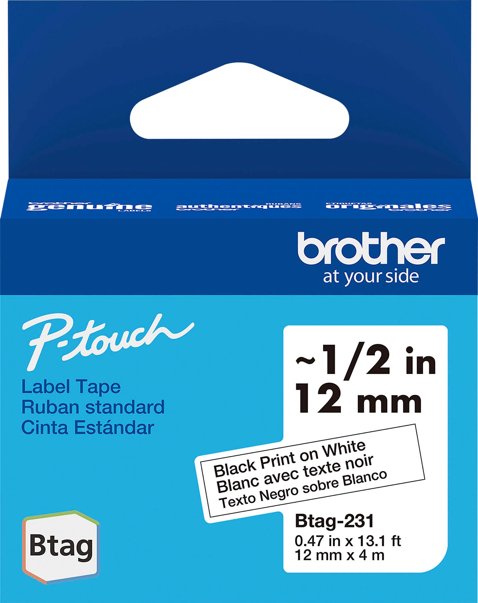 Brother - P-touch Btag BTAG231 Black on White Label Tape, 1/2" x 13.1' (12mm x 4m) - Front_Zoom