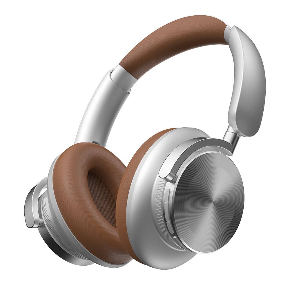 Alt View 4. Cluzine - Dual-feed Dynamic Drivers Wireless Earphones, Metallic Bluetooth Headphones with Noise Cancellation - Silver.