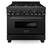 Angle. ZLINE - Dual Fuel Range with Gas Stove and Electric Oven in Black Stainless Steel with Brass Burners.