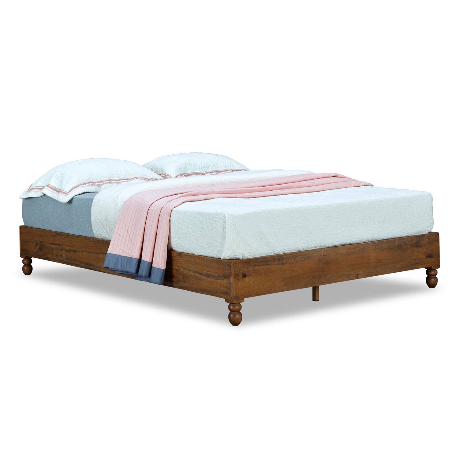 Alt View 2. MUSEHOMEINC - MUSEHOMEINC 12 Inch Solid Pine Wood Platform Bed Frame with Wooden Slats, Queen - Teak.
