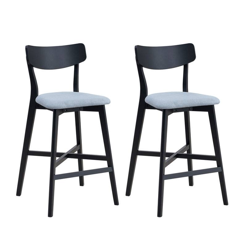 Alt View 1. HTUTWOO - Upholstered Wooden Bar Chairs Set of 2, with Backrest & Footrest, Ergonomic Counter,for Kitchen, Island, Pub - Black.