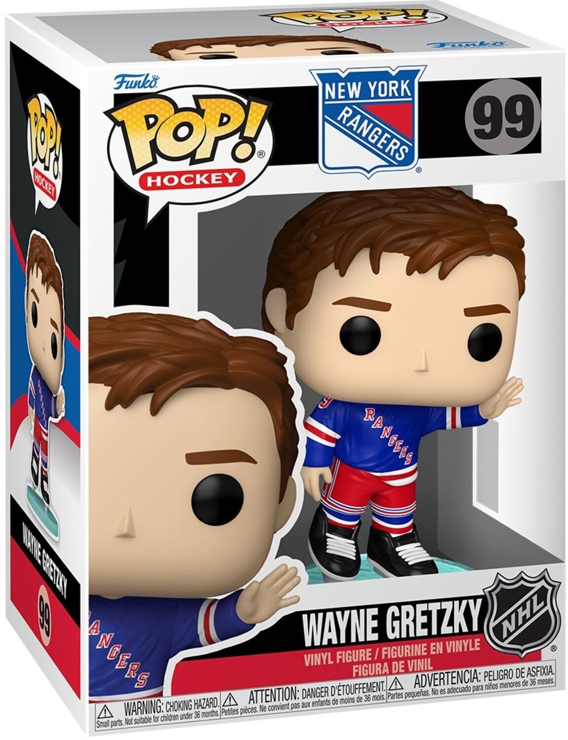 Funko POP! Hockey  
New York Rangers 99  
Wayne Gretzky  
Vinyl Figure / Figurine en Vinyle / Figura de Vinil  
Warning: Choking Hazard. Small parts. Not suitable for children under 36 months.  
Attention: Danger d'étouffement. Ne convient pas aux enfants de moins de 36 mois.  
Advertencia: Peligro de asfixia. No es adecuado para niños menores de 36 meses.