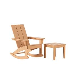 WestinTrends - Ashore 2-Pieces Set Modern Plastic Outdoor Rocking Chair with Square Side Table - Teak