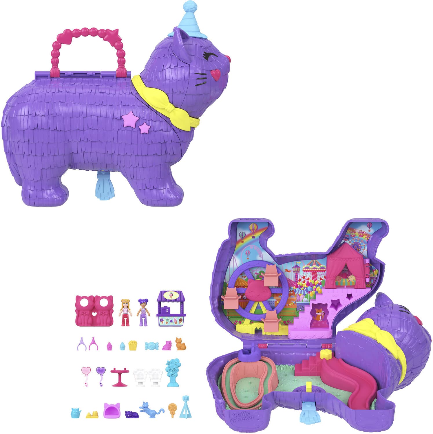 Mattel - Polly Pocket Celebration Kitty Large Piñata Compact - COLLECTABLES - Multicolor